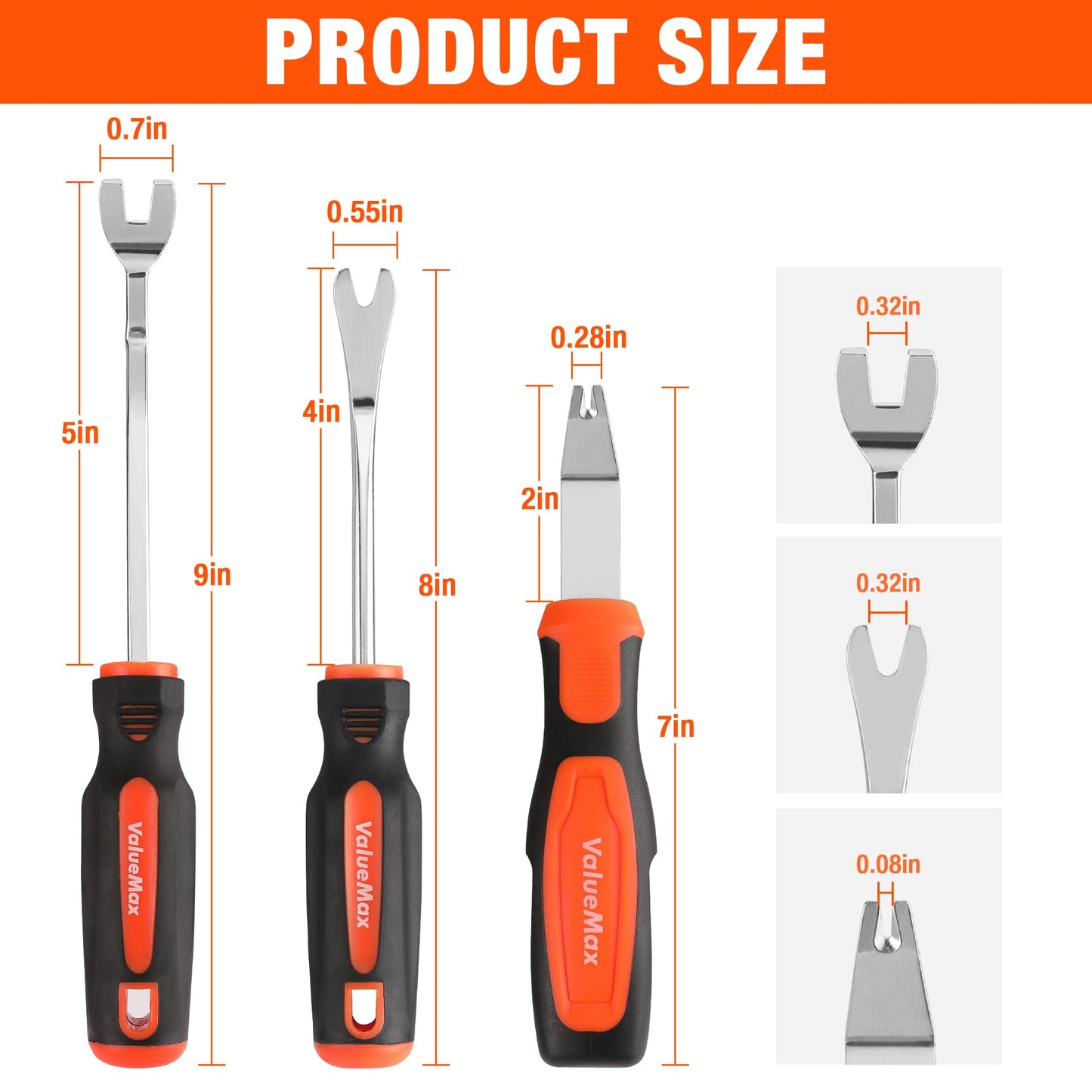 VALUEMAX 3Pcs Trim Removal Tool and Staple Remover Set, Heavy Duty Pry Tool Clip Removal Tool Staple Puller, Upholstery Tools for Removing Staples, Tacks, Auto Clip Fasteners, Door Panel, Dashboard