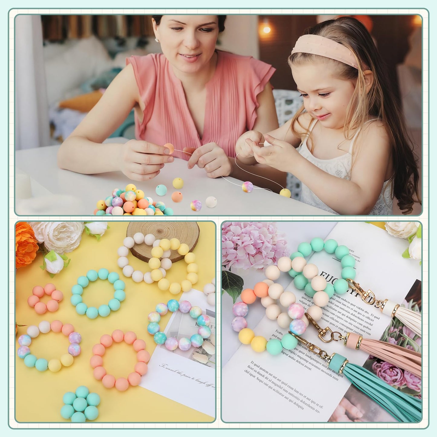 SALUOKE 100 Pcs 15mm Silicone Beads for Keychain Making, Pink Gream Silicone Beads Bulk Round for Bracelets Pens Crafts Jewelry Making (Orange Yellow)