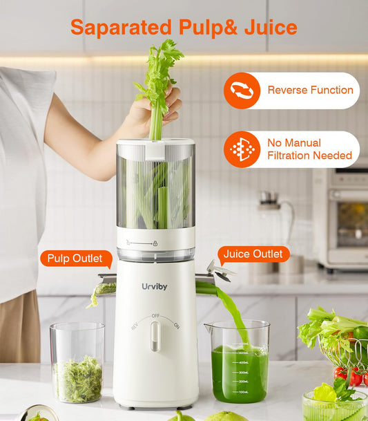 Juicer Machines, 2-in-1 Cold Press Juicer for Juice & Sorbet, suit for Vegetable and Fruit with 5-Inch Wide Chute, Powerful Masticating/High-Yield High Nutrients/Rev Mode/Easier Clean (White)