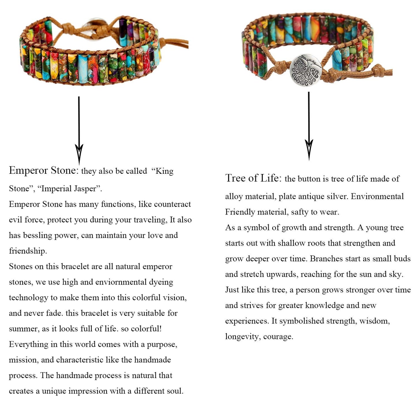 Plumiss Handmade Imperial Jasper Vegan Wrap Bracelets for Women Men