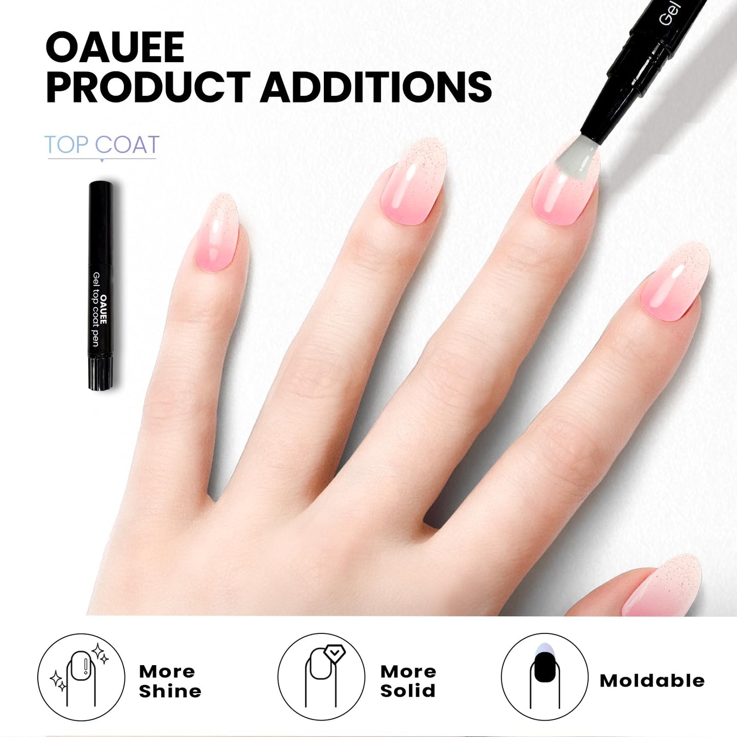 Oauee Semi Cured Gel Nail Strips | Built-In Gel Top Coat | UV Light Required | Salon Quality, Easy Application And Removal (Pink Shimmer Ombre)