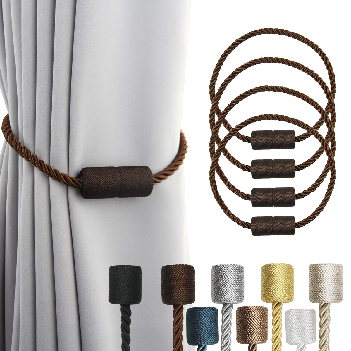 Magnetic Curtain Tiebacks Holdbacks Decorative Tie Backs for Windows Porlau (4 Count)