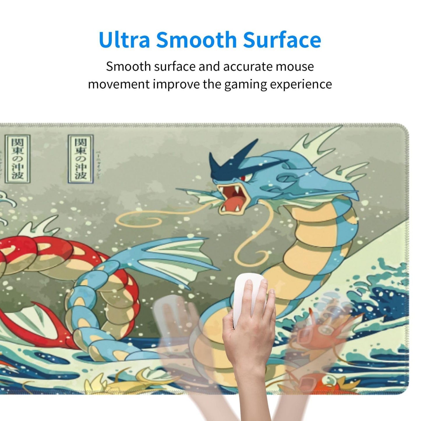 Large Gaming Mouse Pad,Japanese Ukiyoe Anime Dragon Mousepad,Stitched Edges,Non-Slip Rubber Base,Long Extended Desk Mouse Mat(31.5"x12")