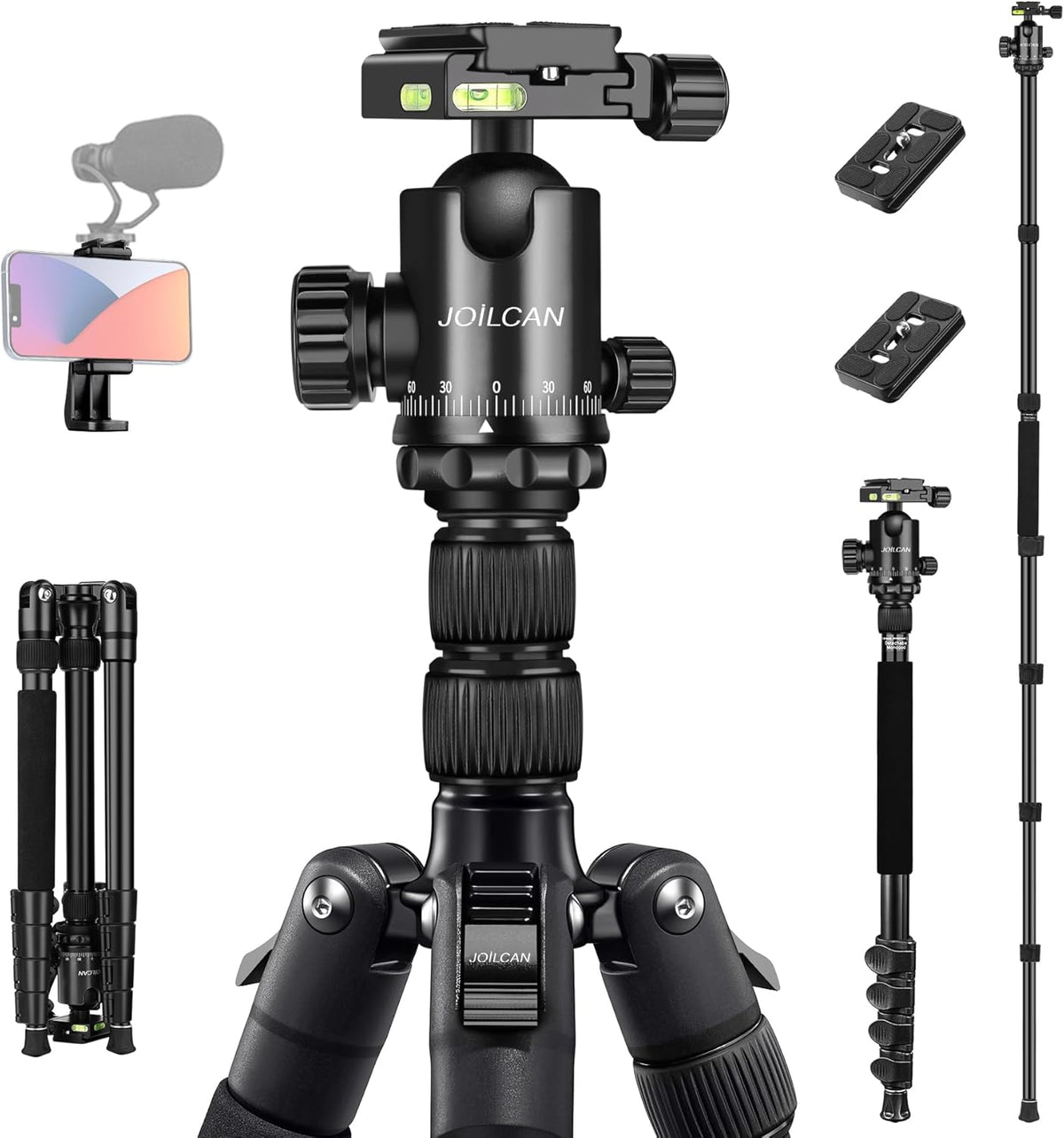 Tripod for Camera, 81" Camera Tripod Stand, 83 inch DSLR Tripods & Monopods, Aluminum Heavy Duty Tripod for Binocular Spotting Scope Telescope Phone