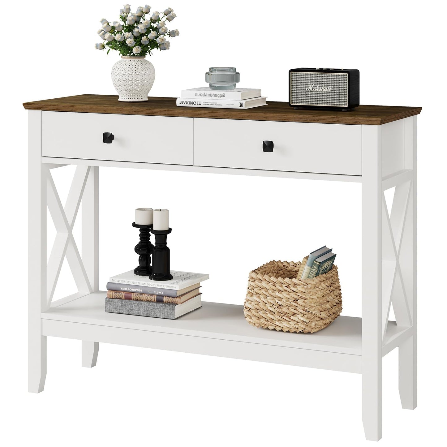 Lomojo Console Table,Sofa Table 13.8" D x 39.37" W x 31.5" HEntryway Table with 2 Drawers Storage Shelve Foyer Table for Entryway Farmhouse Hallway Tables (White)
