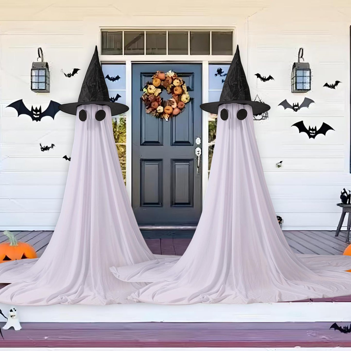 2Packs Halloween Decorations Outdoor,Halloweens Party Decoration Indoor,Spooky Ghost with Remote Control String Lights,Halloween-Ghost Lights for Porches Yards Gardens Lawn (Ghost Eyes)
