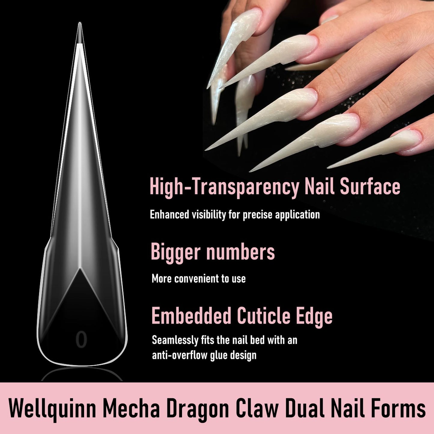 Wellquinn Mecha Dragon Claw Dual Nail Forms, Extra Long Stiletto Cat Claw Nail Mold for Acrylic Builder Gel Extension, Anti-Spill Back Design, Reusable Sculpting Forms for Salon Creative Nail Art