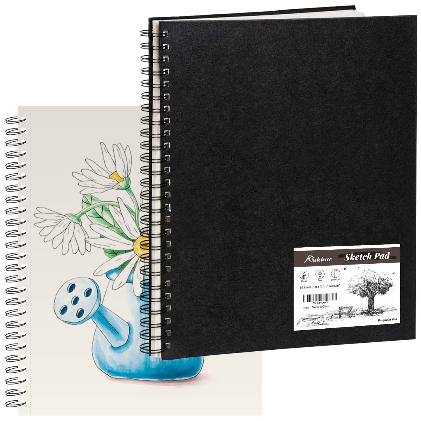 KAKKUE 11" x 14" Hardcover Sketch Book, 200gsm/80 Sheets Professional Thick Drawing Paper, Spiral Bound Pad, Acid-Free Perforated for Mixed Media, Sketching & Drawing, for Artists & Kids