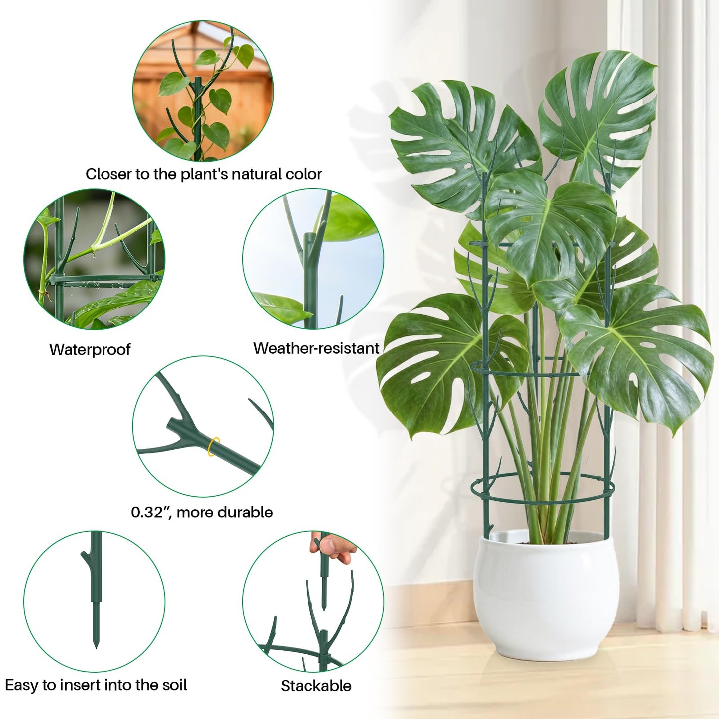 DRAINJH Monstera Plant Support Stakes, 30 Pcs Stackable Plant Support Stakes Sticks Poles for Indoor & Outdoor Plants, Climbing and Potted Plants, Stem Supports, Pothos