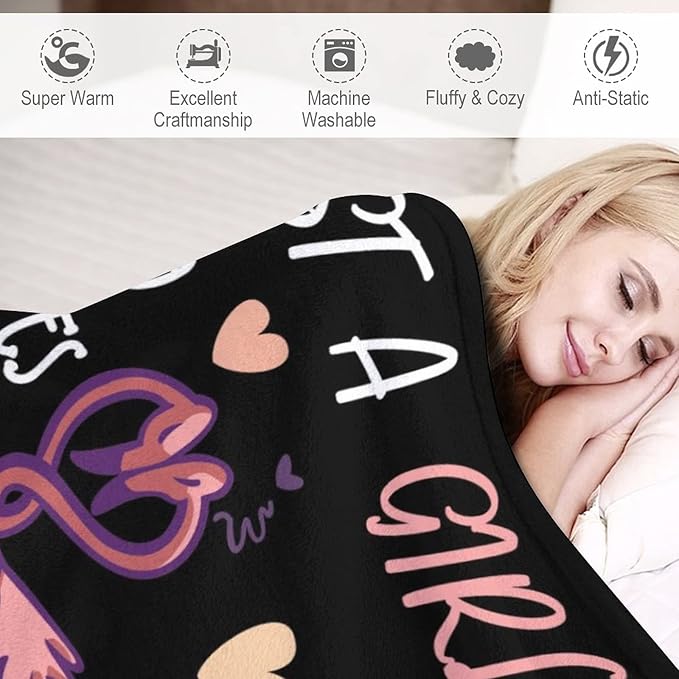 Custom Flamingo Throw Blanket Gifts with Name - 40 x 50 Inches Funny Throws for Kids - Black Fluffy Fuzzy Plush Blankets for Work