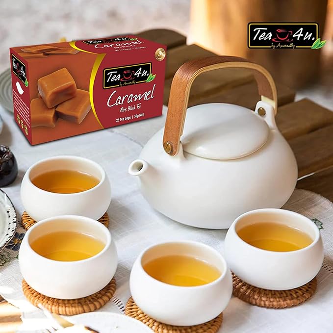 Tea4U Flavored Black Ceylon TeaBags (Caramel) - Ideal Quality from Sri Lanka's Finest Leaves and Expertly Blended - 25 Count