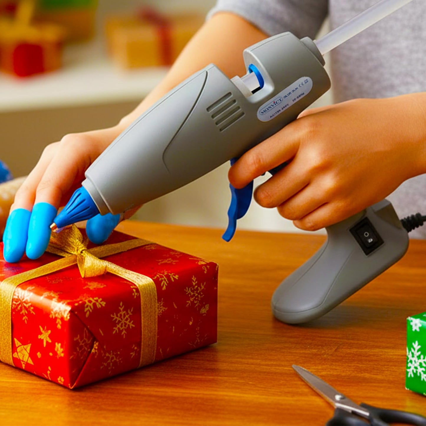 MONVICT Full Size Hot Glue Gun with 7 Copper Nozzles,120W Dual Temperature Switching, 3 Silicone Finger Covers, Corded Detachable Cord Use Stand-Up Base Anti-drip for Art DIY Craft repair