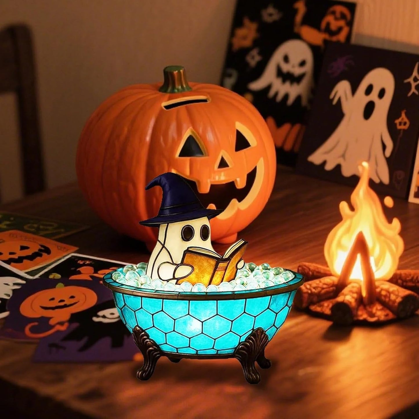 Ghost Bubble Bath Lamp, Bathtub Ghost Night Lights for Christmas&Halloween Decor, Reading Books Nightlight, LED Night Light for Bathroom Decor, Ghost-Themed Bathtub Lamp for Halloween&Xmas Party(2pcs)