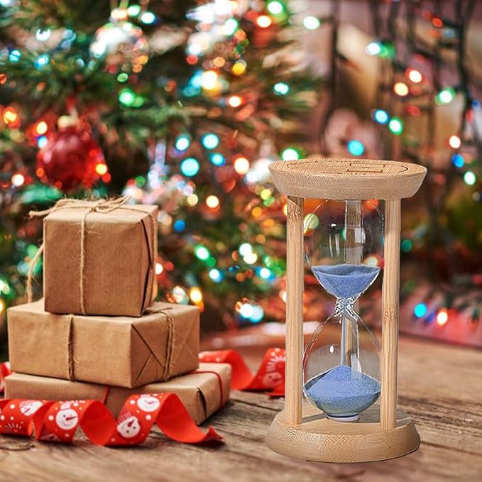 Mini Sand Timer 1 Minute, Unbreakable Hourglass, Bamboo Sandglass 1 Min, Wood Sand Clock- Decorative Timer for Classroom,Game,Desk Decor & Gift,Blue