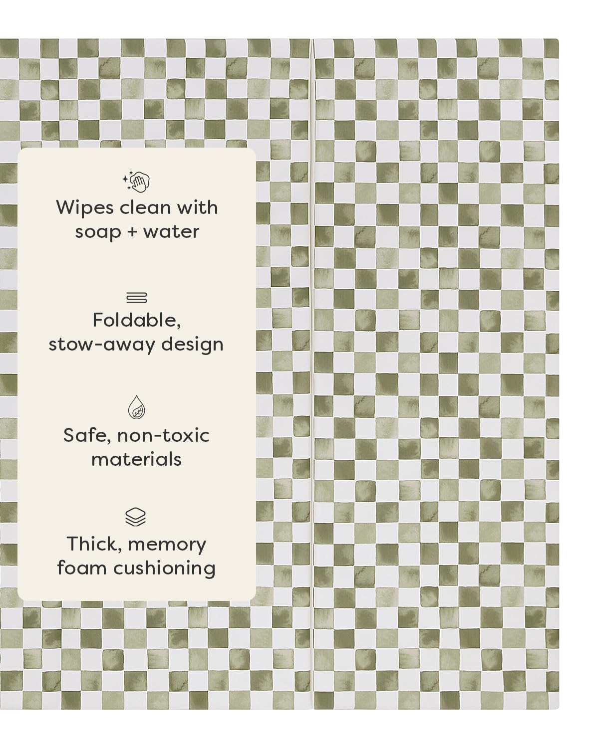 House of Noa Foldable Baby Tumbling Mat – Memory Foam Padded Foldable Kids Play Mat for Floor | Durable, Stylish, and Cushioned Design | 4'x6' | Checker Fern