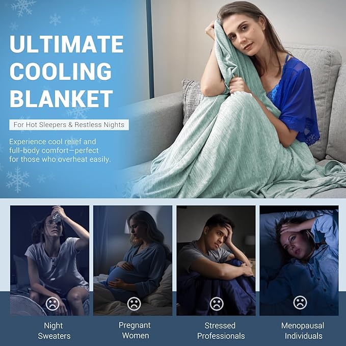 Elegear Revolutionary Cooling Blanket Throw Absorbs Heat to Keep Body Cool for Night Sweats, Arc-Chill 3.0 Cool Fiber Q-Max>0.5 for Hot Sleepers, Lightweight Summer Cold Blankets for Sleeping, Green