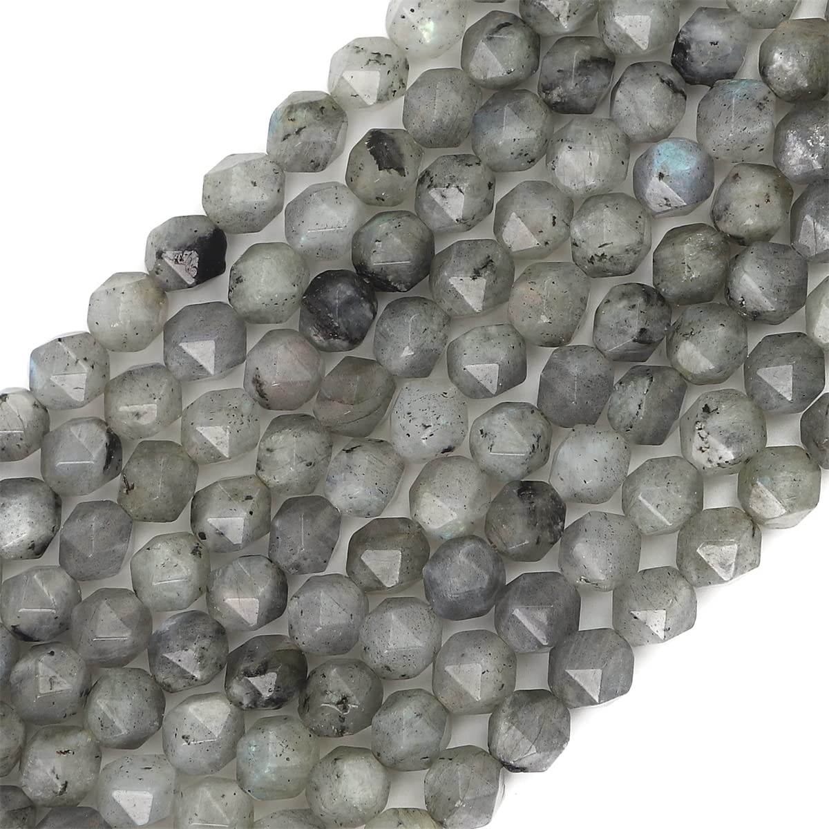 BEADIA Faceted Natural Spectrolite Stone Round Beads 8mm 36cm/Strand for Jewelry Making