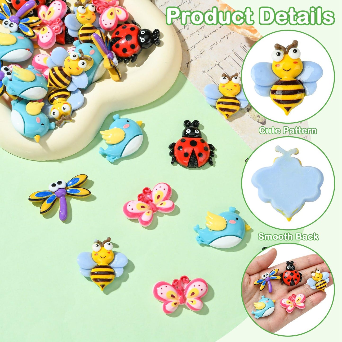 LiQunSweet 30 pcs 5 Styles Insect Theme Resin Cabochons Bee Butterfly Bird Ladybug Dragonfly Animal Flatback Charms for DIY Jewelry Embellishment Craft Phone Bag Shoes