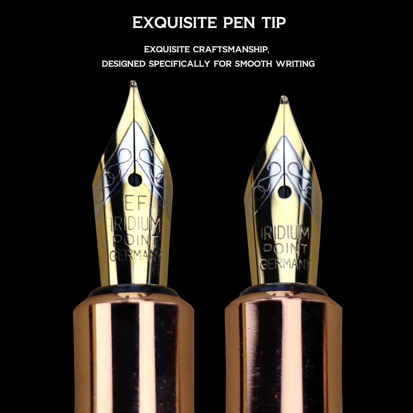 DUNBONG Luxury Fountain Pen, Aureate Gold Powder Finish, Gold Plating and Red Lacquer, Intricate Engraved Pattern, Gilded Medium Nib, Refillable Ink Converter, Luxury hard Gift Box(lion)