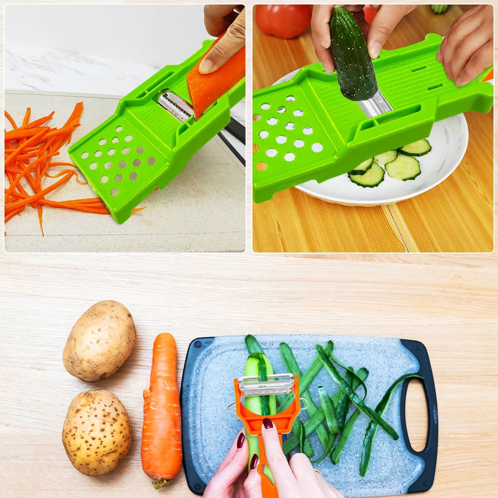 Casbomy Multifunctional Kitchenware Set, 3-in-1 Peeler Multifunctional Single Blade Peeler, Lemon Squeezer Potato Peeler, Multi Cutter and Julienne Set with Grating Plate Great for Fruit and Vegetable