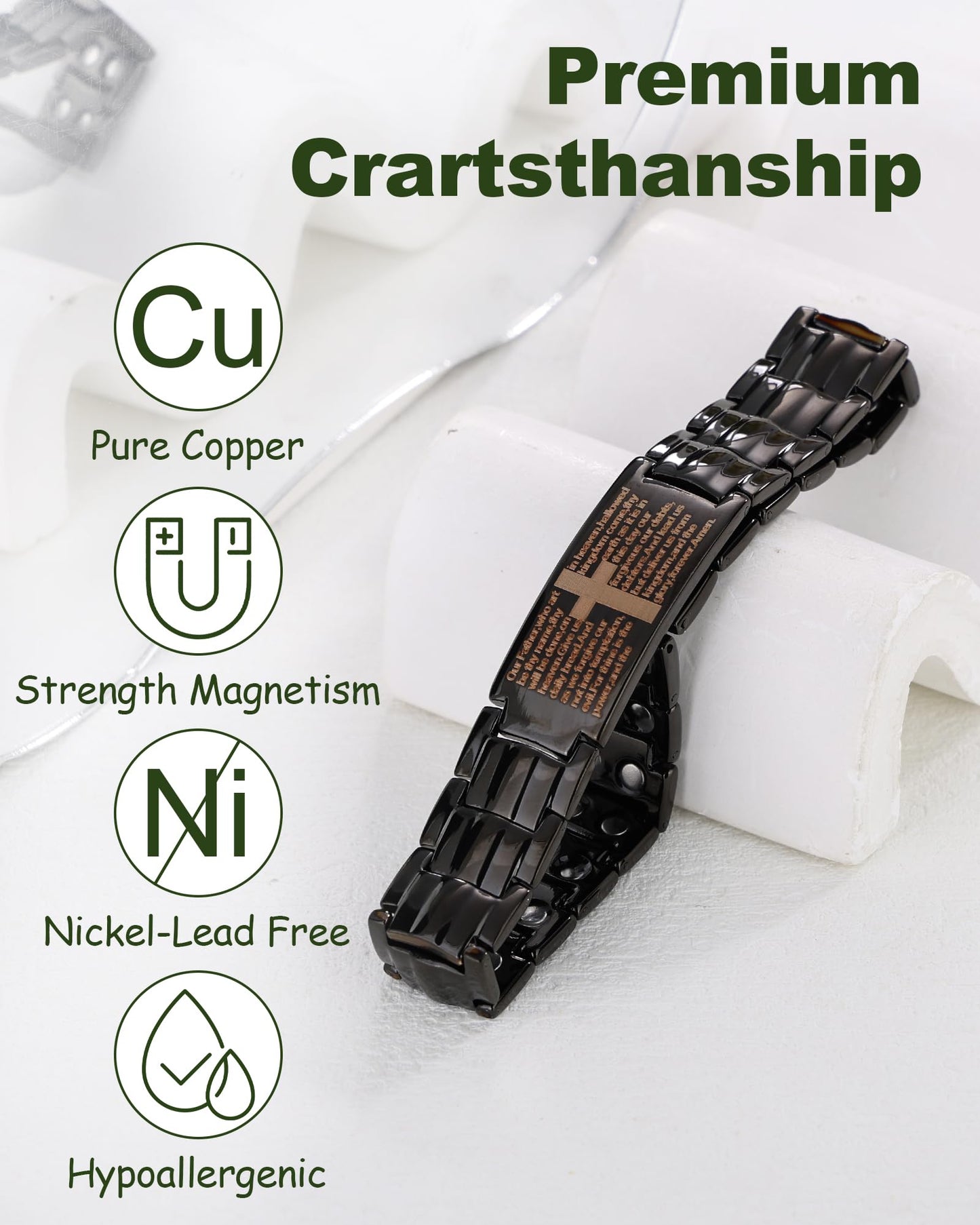 MagEnergy Copper Bracelet for Men,99.9% Pure Copper Cross Bracelet with Double-Row Strong Magnets, Adjustable with Sizing Tool, Men's Jewelry Gift