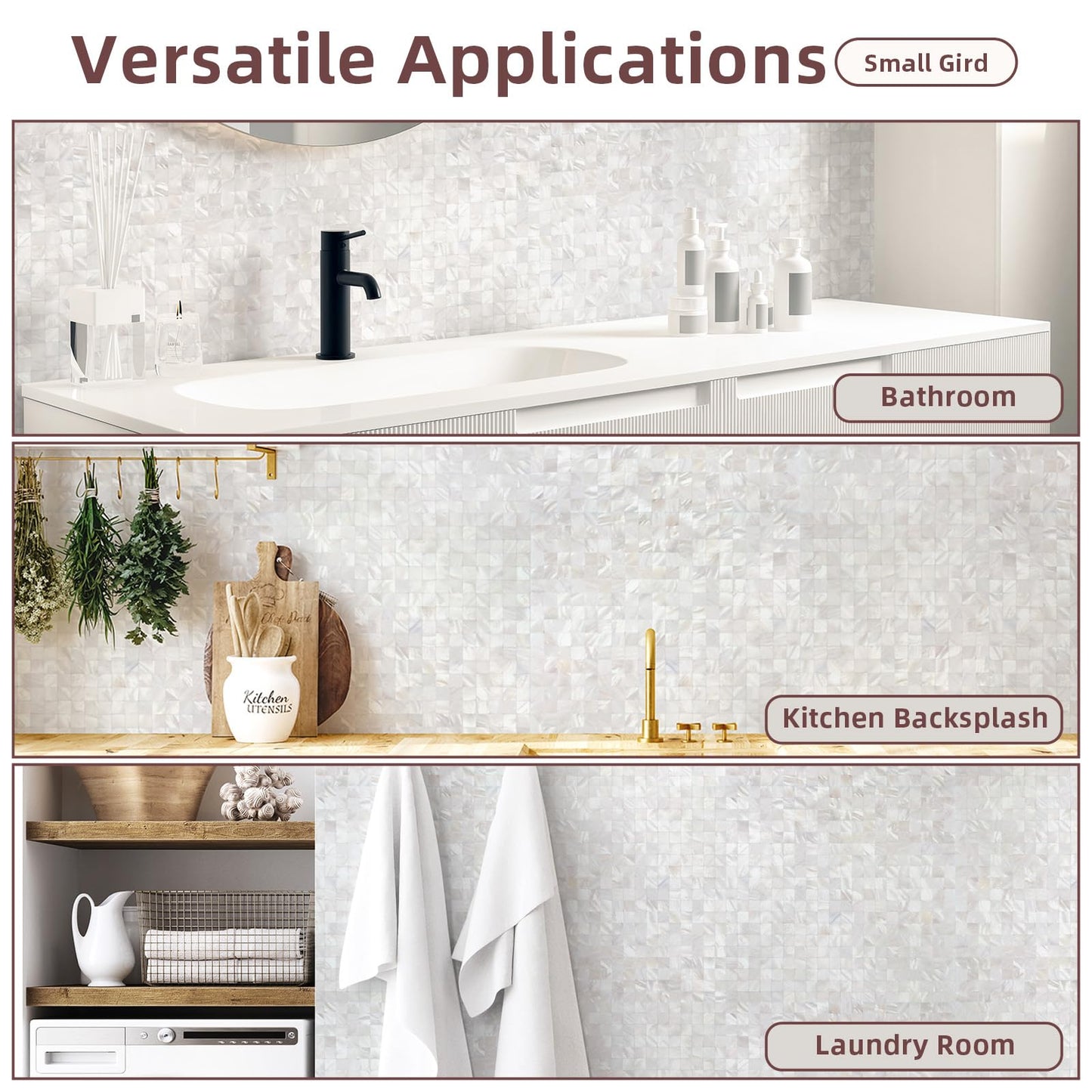Yew & Tulip Mother of Pearl Peel and Stick Tile Backsplash for Kitchen, 12” x 12” Small Grid Seamless Adhesive Mosaic Wall Tile (Ivory White Mini, 1 Sheets)