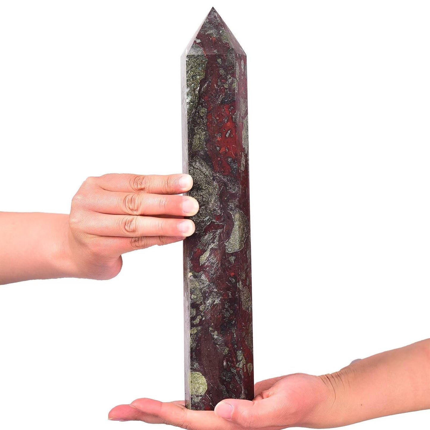 AMOYSTONE Large Blood Jasper Stone Wand Healing Crystal Obelisk Tower 6 Faceted Column Reiki Chakra Meditation Therapy 2.2-2.6 LBS