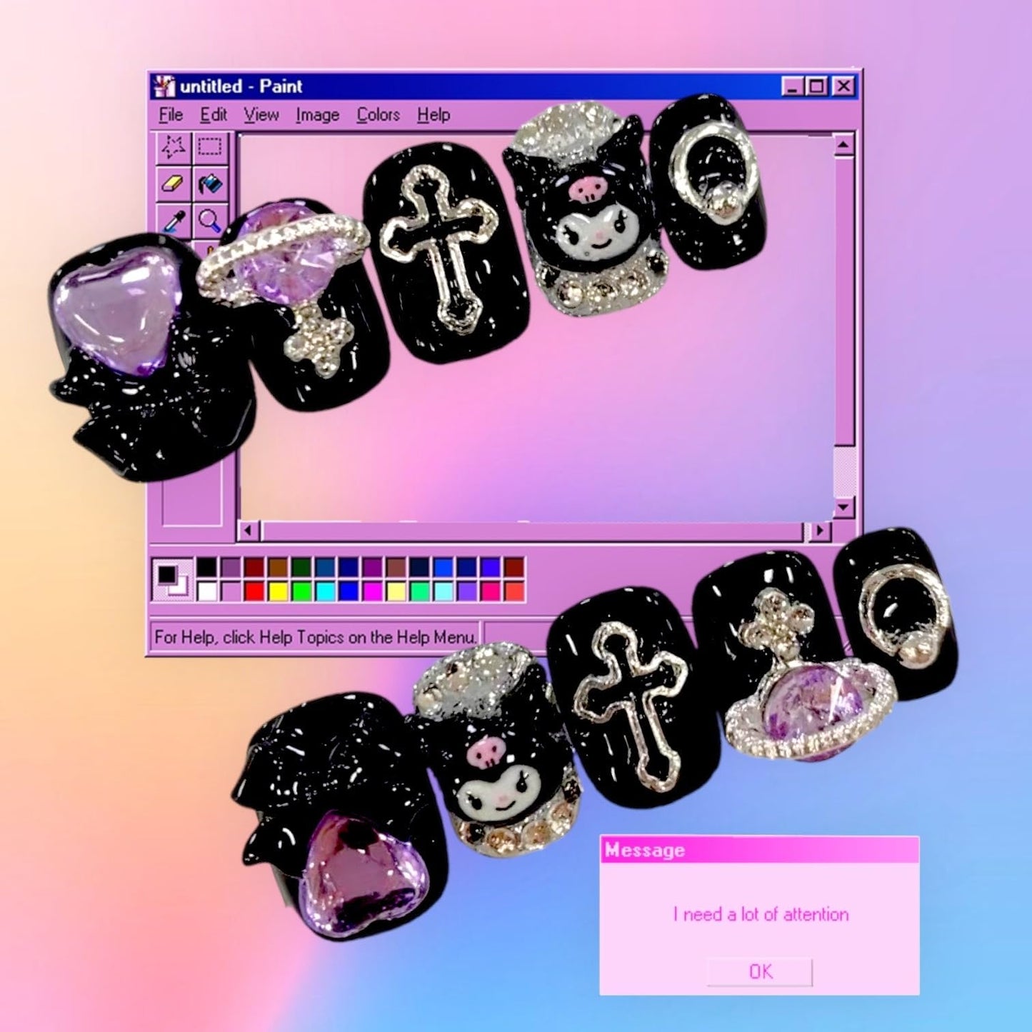 Kawaii Kuromi Pochacco 3D Nail Decal - Anime Press On Nails