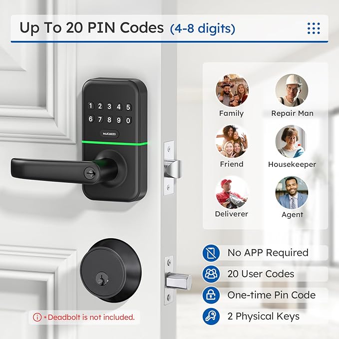 Smart Door Handle Lock with Keypad: Kucacci Keyless Entry Digital Knob for Front Door - Electronic Smart Lock with Keypad - Exterior Code Door Knob - Easy Installation