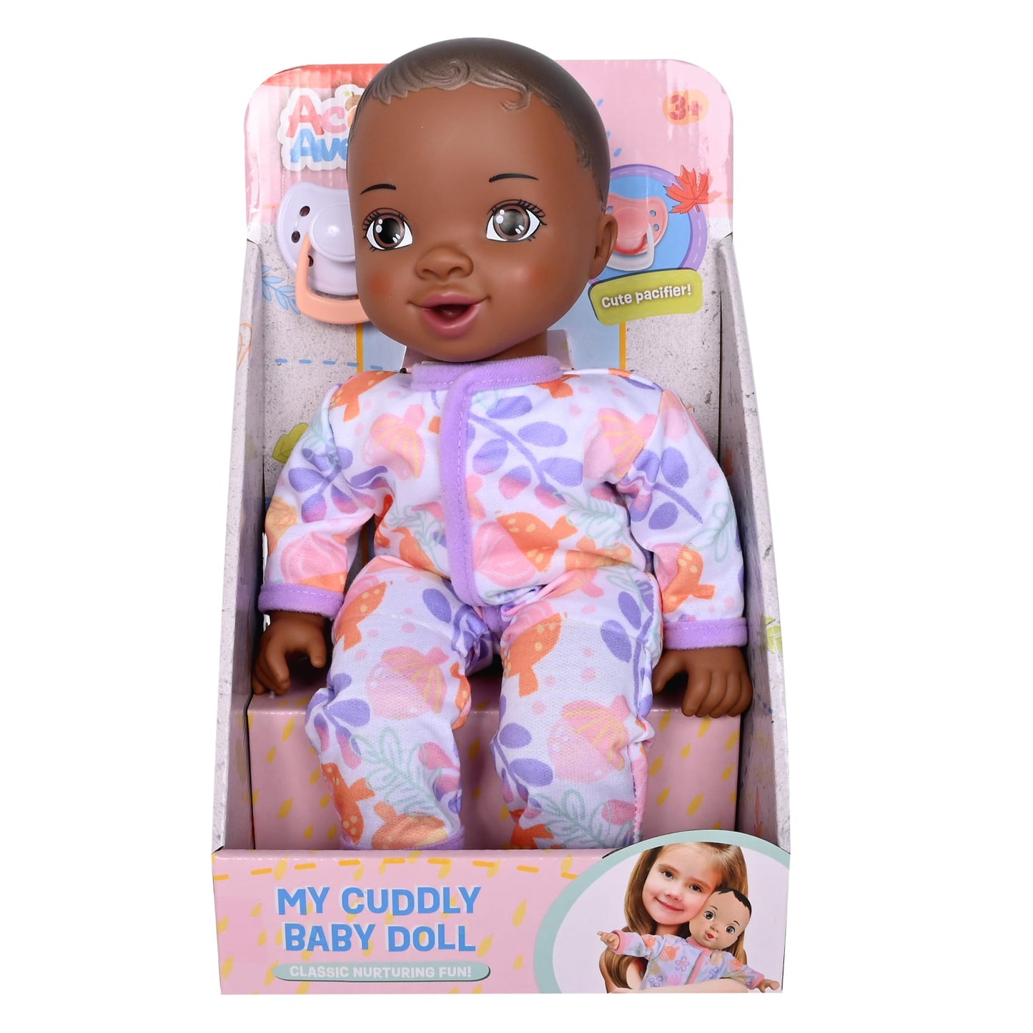 Acorn Avenue 14 Inch Soft Baby Doll for Toddlers 1–3, with Removable Clothes & Pacifier, Toddler Doll Toy (Purple African)