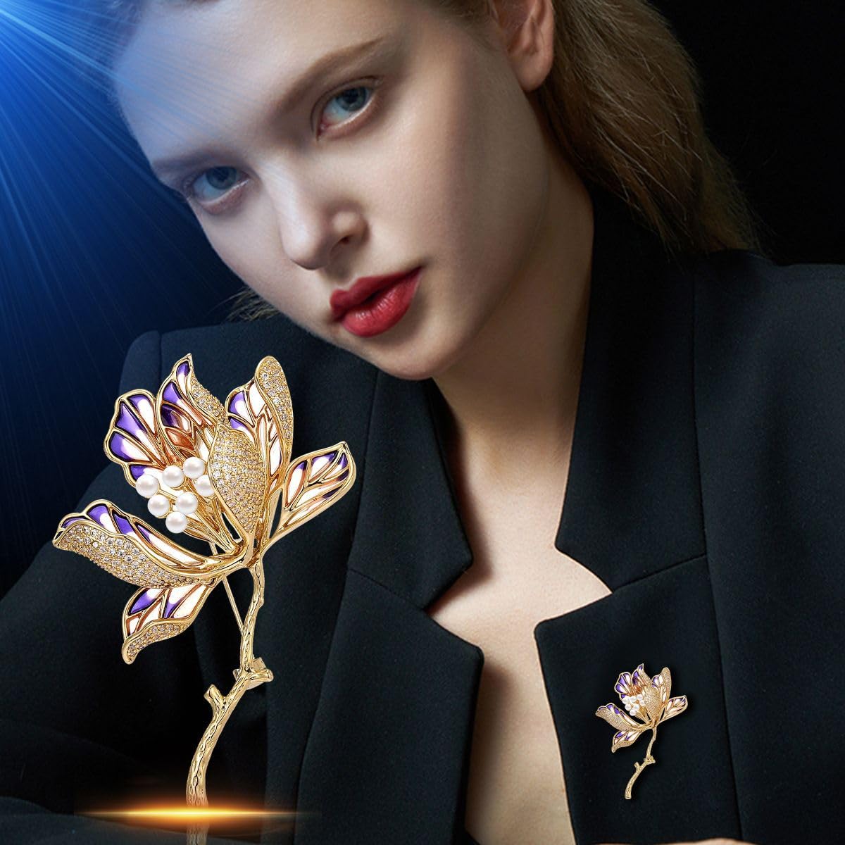 UNVAK Begonia Brooch - Gold Pearl Flower Lapel Pin for Mom, Wife