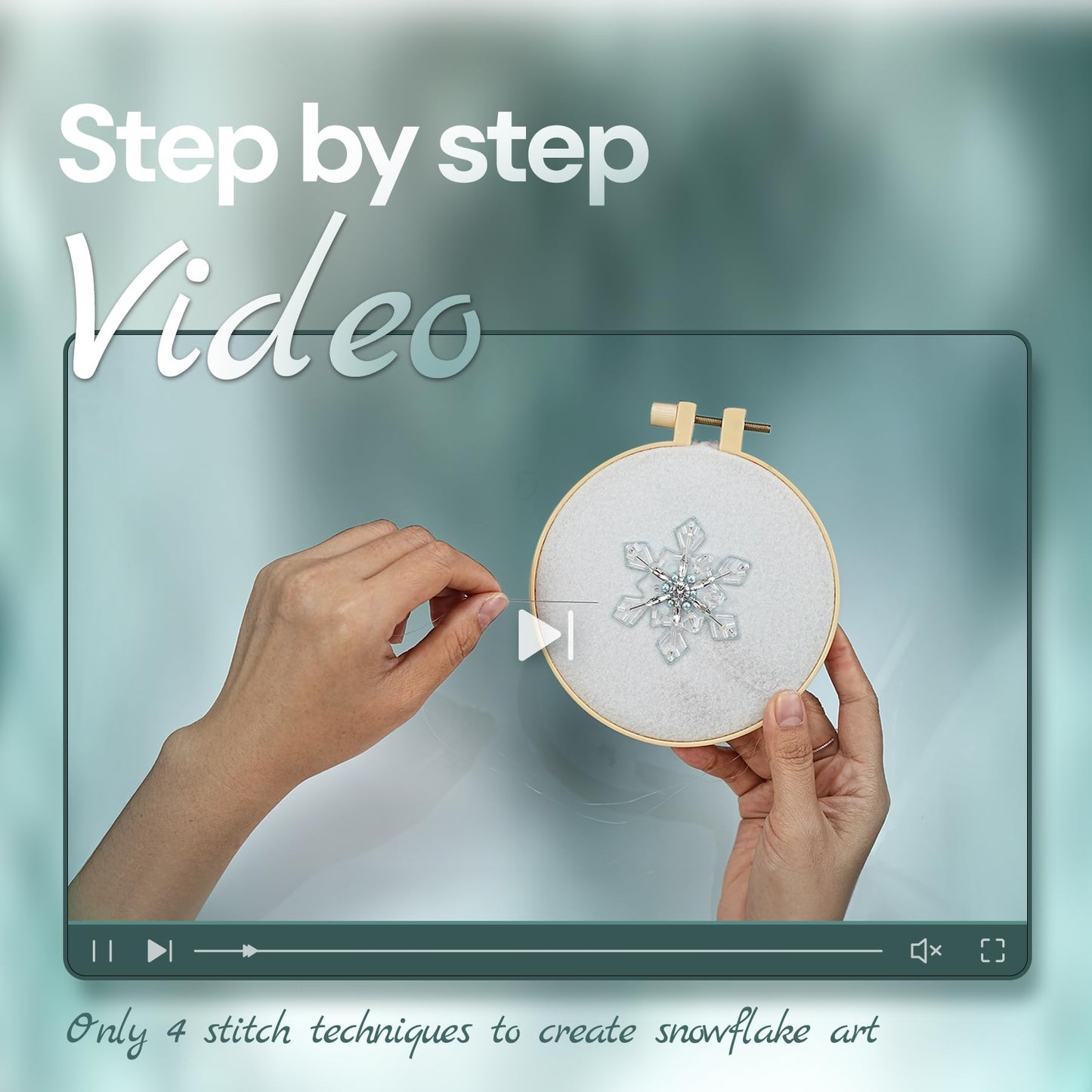 Relime Bead Embroidery Starter Kit w Step-by-Step Video Tutorials, Snowflake Craft Kit Hand Embroidery Kit with Patterns, Handmade Jewelry DIY for Adults and Kids