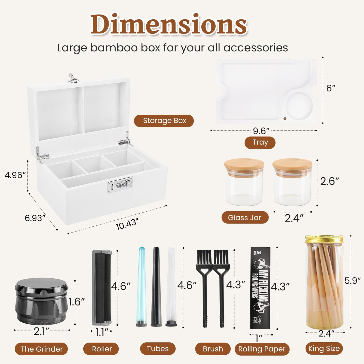 Coozyupper Large Bamboo Storage Box with Removable Tray Kit - Decorative Box Set, Glass Jars, and Accessories Wooden Storage Kit and Accessories Tool.Birthday Gifts