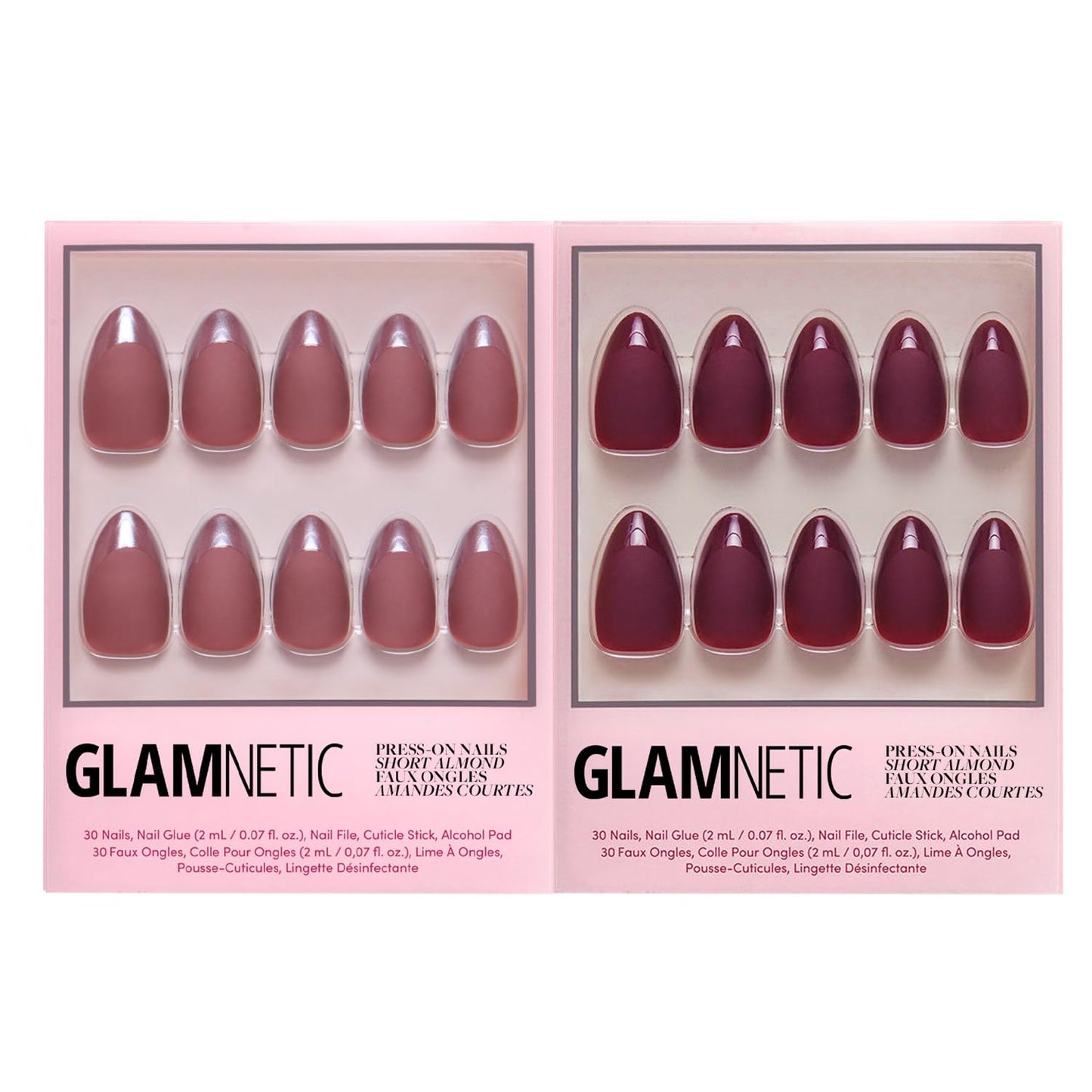 Glamnetic Press-On Nails Bundle - Terra & Merlot | Matte Short Almond Brown Nails with Glossy French Tips | Matte Short Almond Dark Red Nails with Glossy French Tips | Reusable, Salon-Quality Nail Kit
