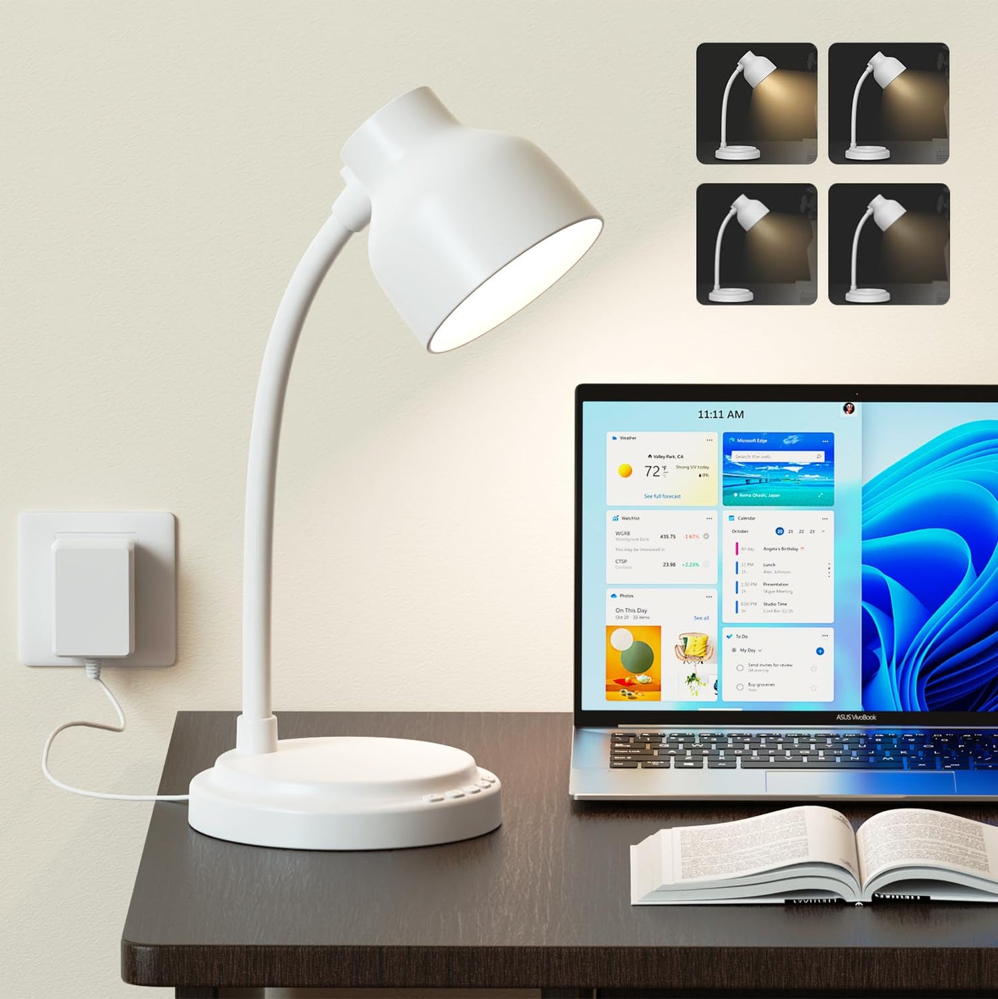 LED Desk Lamp With 96 LEDs,High lumens Table lamp,Desk Lamp for Office Home,4 Brightness Dimmable Flexible Table Lamp,Reading Light with a Timer Function for Bedside, Office, and Study Desk Use(White)