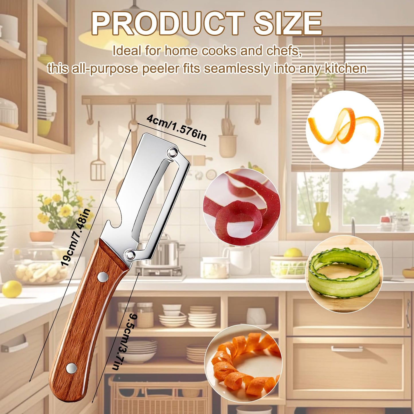 Multi-Functional Vegetable Peeler for Kitchen, 2 in 1 Stainless Steel Vegetable Peeler with Wooden Handle and Bottle Opener,Kitchen Tool for Fruit Apple Potato Carrot Pumpkin Papaya (2pcs)