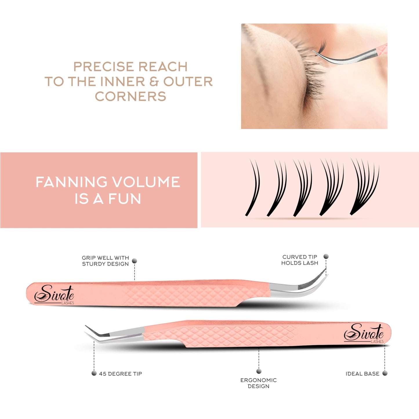 SIVOTE Lash Tweezers for Eyelash Extensions, Pack of 5 Peach – Lash Extension Tweezers Set with Diamond Grip, Precision Fiber Tip for Volume Eyelash Extensions