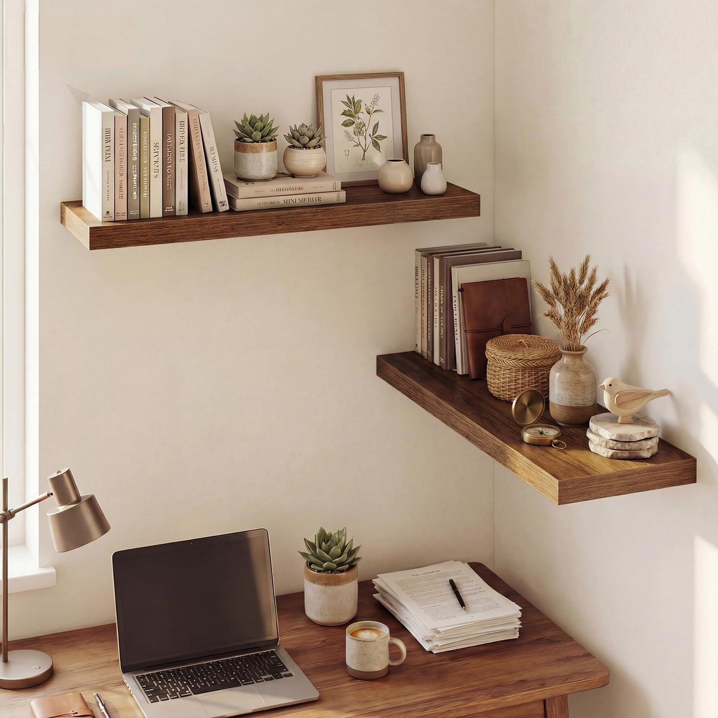 Dreamland 32 Inches Floating Shelves for Wall, 9.3" Deep Long Floating Shelves Set of 2, Large Display & Storage Shelf, Wall Shelf for Bathroom Bedroom Living Room Kitchen Office, Walnut