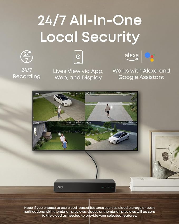 eufy PoE NVR Security System E41,24/7 Recording,Up to 16CH, 2TB HDD, 4 4K Turret Cams, Wired Outdoor Cam, 4K UHD, 122° FOV, Color Night Vision, AI Detection, Red and Blue Strobe