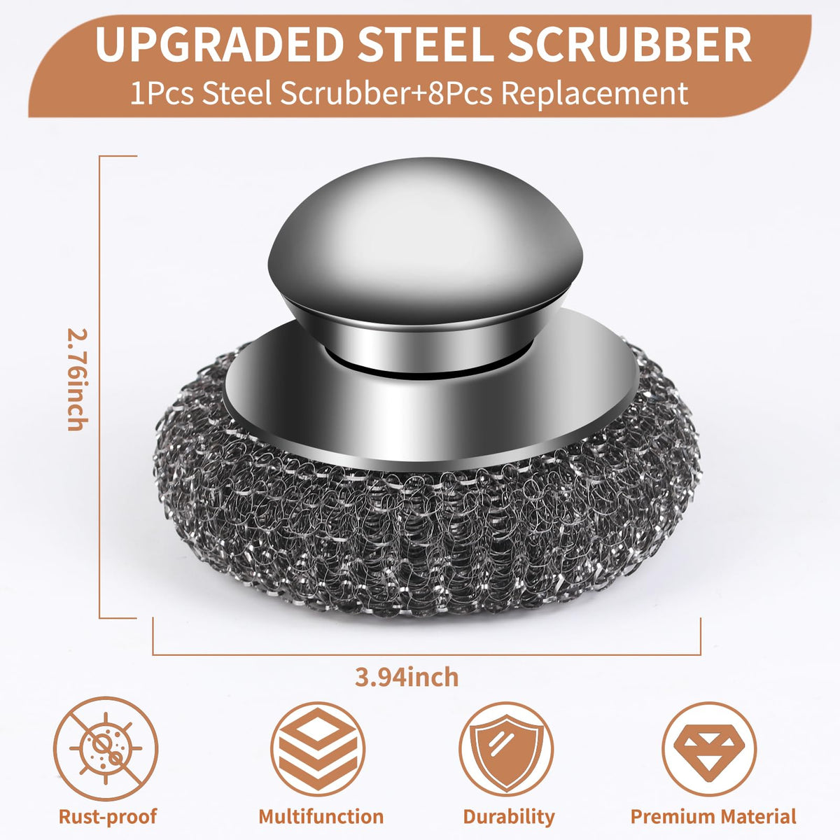 9Pcs Steel Wool Scrubber with Replacement Wire Sponge Pads Set (9 Count)
