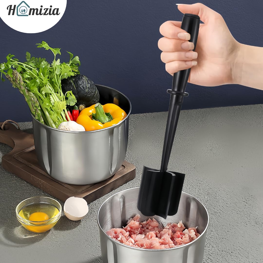 HOMIZIA Meat Chopper for Ground Beef – Heat Resistant Hamburger Smasher & Potato Masher – Premium Nylon Meat Grinder Tool for Easy Cooking, Taco, and Burger Prep