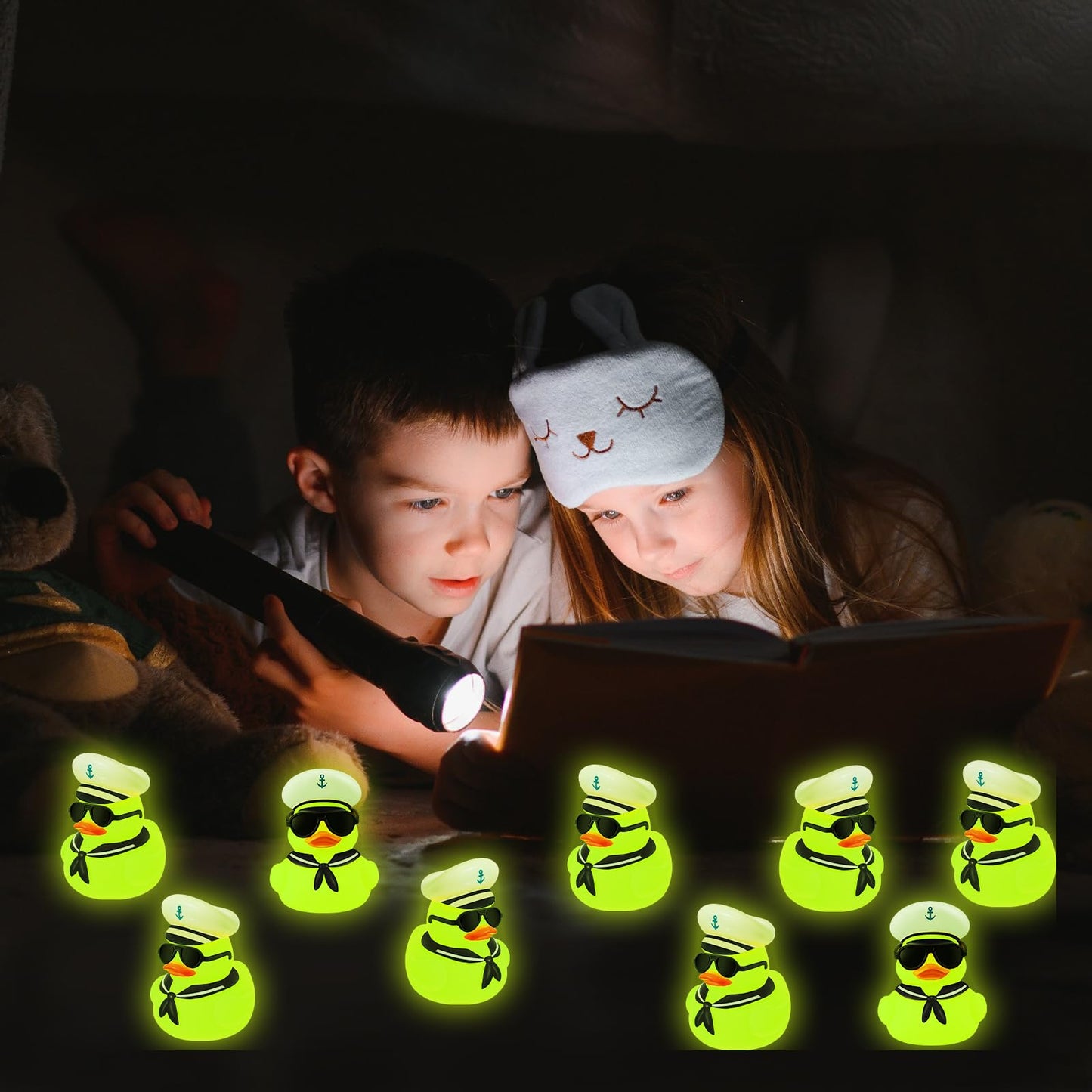 Simgoing 24 Pcs Glow in The Dark Cruise Duck Bulk with Sunglasses for Cruise Ship Tiny Rubber Sailing Ducks Squeaky Nautical Bath Floating Toy for Birthday Party Baby Shower Prize Carnival Gift