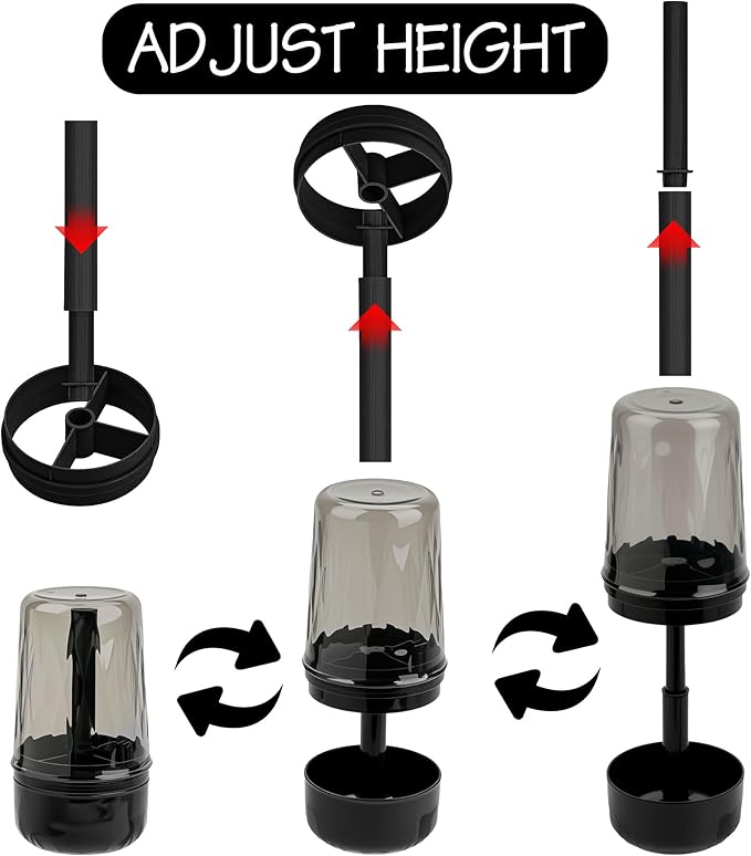 Toothbrush Holder Stand with Cup/Cover, Adjustable Height Toothbrush Organizer with 3 Slots, Portable for Bathroom, Travel, Camping (Black)