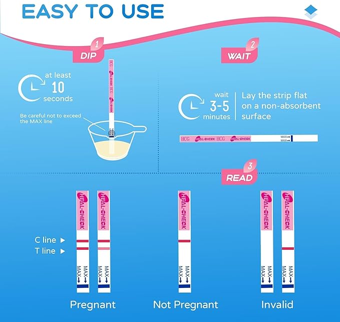 Pregnancy Tests with Cup, HEAL-CHECK Bulk Pregnancy Test Strips for Home Detection, Over 99% Accuracy, Individually Wrapped, 5mm Width HCG Test Kit, Fertility Value Pack, FSA HSA Eligible, 50 Count