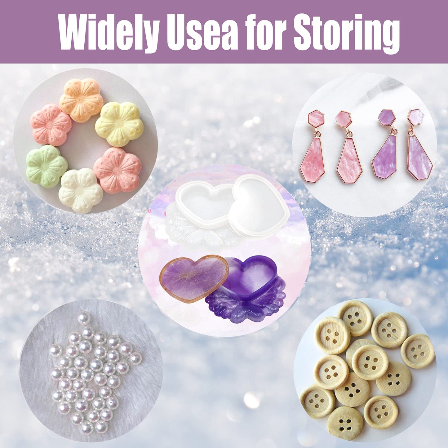 EuTengHao Resin Molds 43Pcs Silicone Molds for Resin, Epoxy Crown Shape Mold Heart Shape Mold with Mica Powder for Storage Box Jewelry Trinket Container DIY Resin Casting Crafts