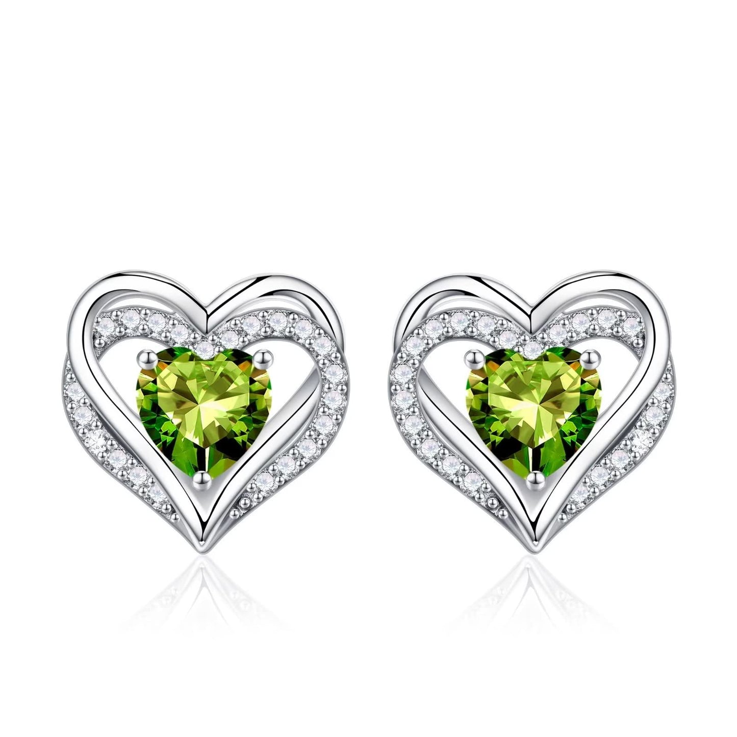 Iefil Earrings for Women, 925 Sterling Silver August Birthstone Peridot Heart Stud Earrings for Women