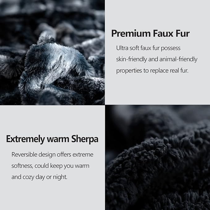NEWCOSPLAY Super Soft Faux Fur Blanket Twin Size Tie-dye Black Sherpa Fuzzy Plush Warm Blanket for Sofa Bed (Tie-dye Black, Twin(60"x80"))
