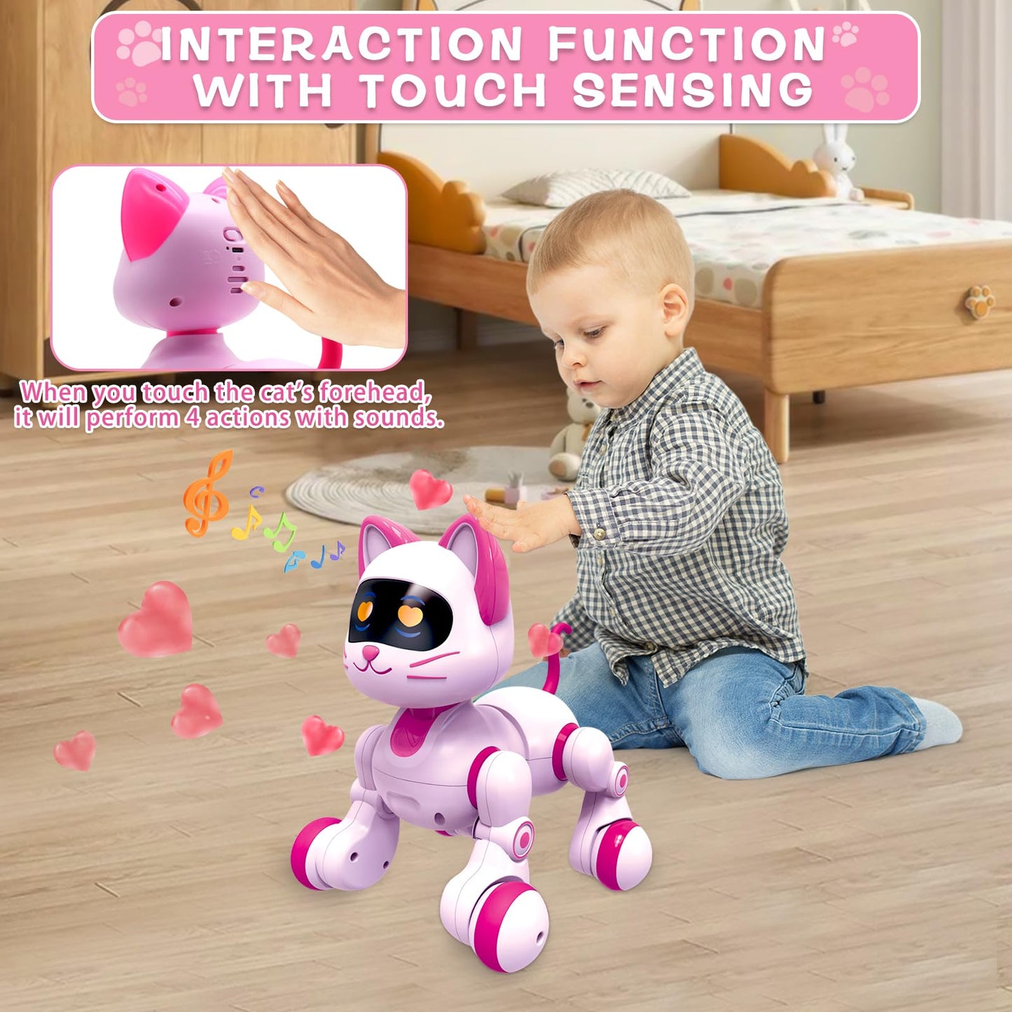 Hitish Remote Control Robot Cat, Programmable RC Smart Cat with Touch Sensing, LED Eyes Dance & Music Walking Pets STEM Toys Gifts for Kids Girls Boys