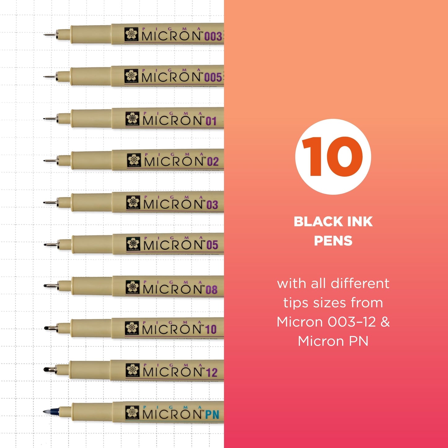 SAKURA Pigma Micron Black Ink Multi-tip Set, 10 Pack