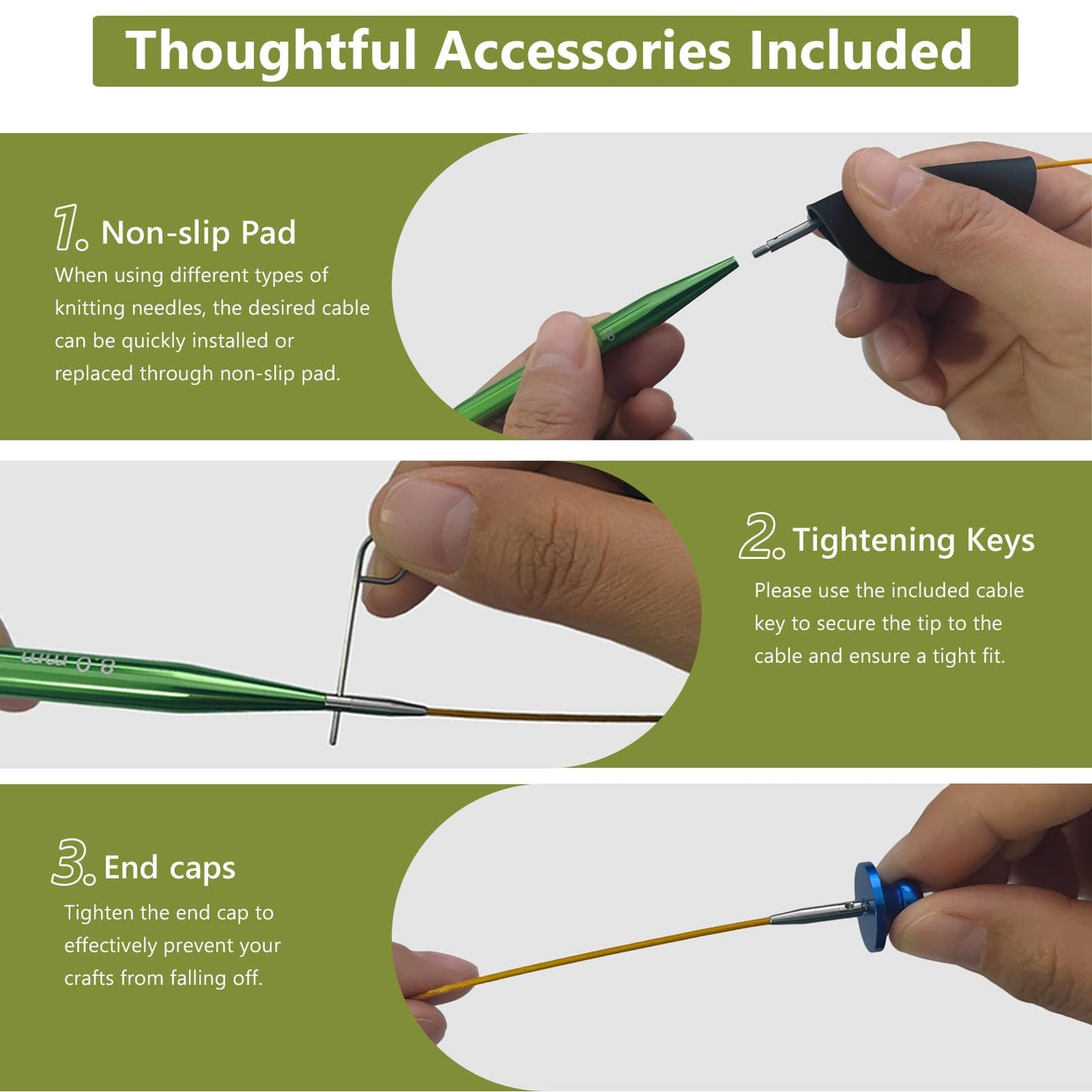 4-inch Knitting Needles Set, 13 Pairs Interchangeable Circular Knitting Needles Set Aluminum 3-10mm with 5 Cables, Knitting Accessories and Case, Green